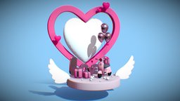 Valentine Mood Interior / Photography Studio scene, minimal, photo, red, heart, studio, photography, level, valentine, love, furniture, pink, mood, modeling, 3d, animation, interior