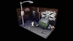Back alley pokemon, back, pikachu, alley, diorama, plushie, stilized, mimikyu, street