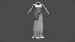 Female Sci-fi Fantasy Robe Dress With Belt Bag neck, full, monk, long, bag, with, skirt, dress, priest, accessory, sleeves, belt, robe, elegant, healer, cowl, habit, character, pbr, low, poly, sci-fi, female, fantasy, space, modest