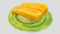 Tamagoyaki Egg Sushi food, japan, restaurant, egg, rice, delicious, eggs, yellow, sweet, sushi, foods, tamagoyaki, omelet, foodscan, palte, food3dmodel, japanese-food, tamago, food-and-drink, asset, model, japanese, polycam, savory