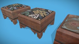 1800s Cushioned Foot Stools stool, wooden, ottoman, 19th-century, 1800s, ottomans, footstool, cushioned, foot-stool, floral-pattern, foot_stool