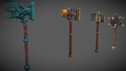 Stylized Fantasy Hammers rpg, hammer, mmo, rts, fbx, mace, moba, weapon, handpainted, lowpoly, stylized, fantasy