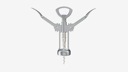 Metal wine bottle opener 02 drink, wine, screw, cork, open, shiny, chrome, opener, corkscrew, metal, tool, kitchen, spiral, metallic, 3d, pbr, bottle, steel