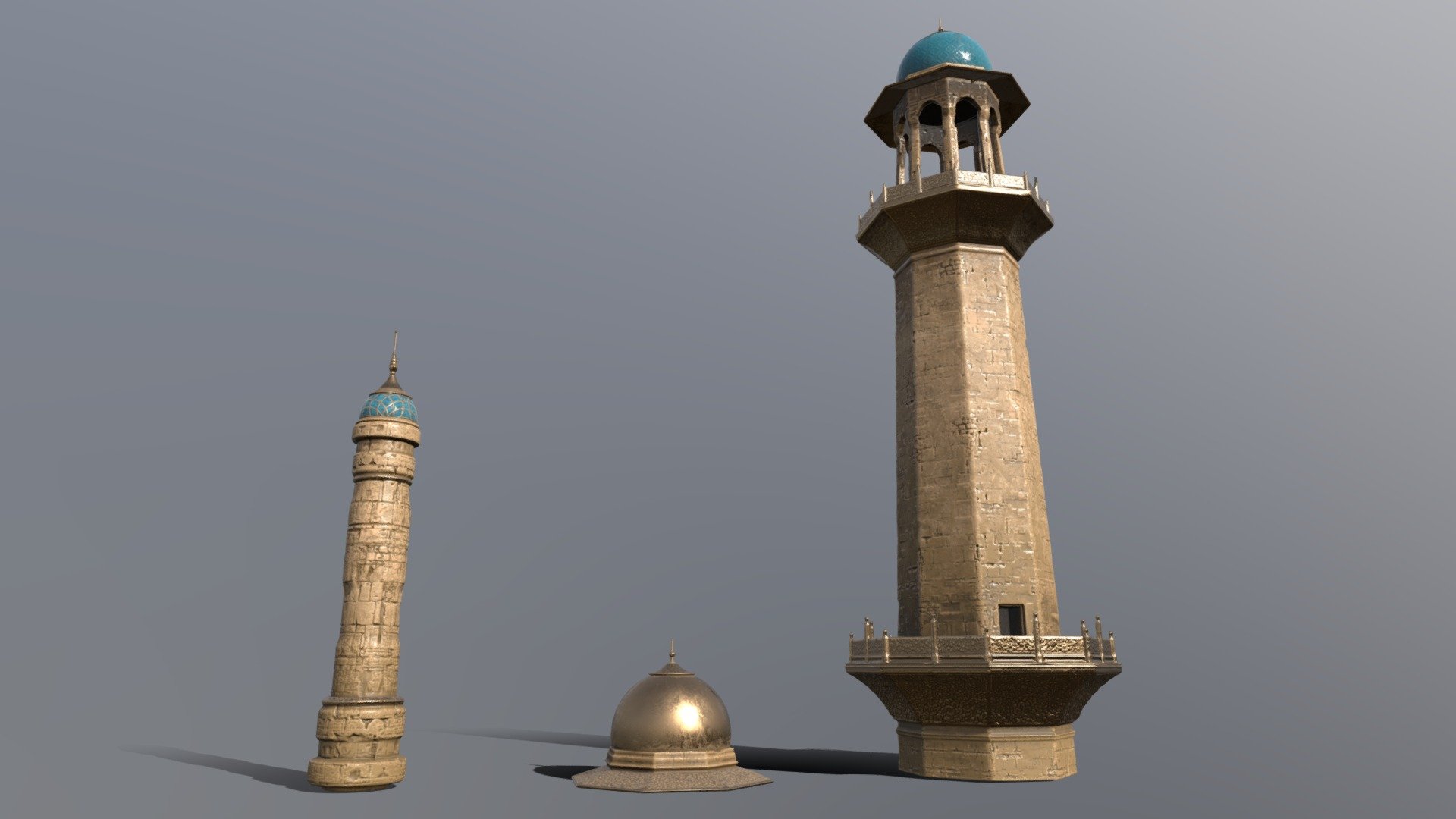 Modular assets created for a personal project: https://www.artstation.com/artwork/kQDQez

Assets were built while learning 3DCoat, so don’t expect super quality. They should be good enough for medium distances and concept 3D-bashing stuff.

Normal maps are OpenGL

These modules are part of a full kit. Please see: https://sketchfab.com/nkilstrup/collections/desert-fortress-ba90e96b86fa4c81b294f881d5e09563 - Desert_ Fortress_ Towers - Download Free 3D model by Nicolai Kilstrup (@nkilstrup) 3d model