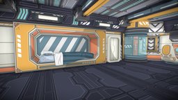 ToonSpaceship handpaint, dormitory, unity, cartoon, blender, scifi, gameasset, spaceship, environment
