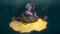 Sketchfab Sea Life Challenge anchor, octopus, planks, tentacle, deep, chain, kelp, algae, handpainted, sea, lpsealifechallenge