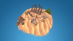 Desert Diorama plant, rpg, cactus, desert, bone, 3dcoat, cliff, sand, diorama, handpainted, low-poly, blender, lowpoly, blender3d, gameart, hand-painted, skull, stone, fantasy, rock, gameready