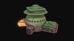 Low poly sci fi market building 4 tower, rpg, exterior, unreal, level, store, market, rts, strategy, alien, bazaar, unity, architecture, asset, game, scifi, city, building, street, shop, environment