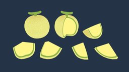 Cute Cantaloupe food, fruit, cute, melon, colorful, slice, cartoon, lowpoly, gameasset, anime, simple, gameready