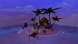 Ile / Island fish, palm, firefly, crab, island, sand, seagull, beach, 3d-artist, isle, 3d, photoshop, maya2018, sea