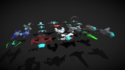 Spaceship Set Lowpoly Comic Style future, star, scifi, starwars, sci-fi, racing, futuristic, ship, war, race, space, spaceship