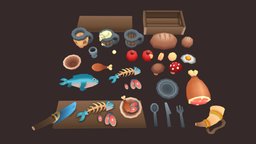 Viking food food, fish, mushroom, plank, bowl, apple, egg, meat, viking, chicken, cook, mead, silver, mug, foam, beverage, beer, stylised, drinks, bread, loaf, butcher, assetpack, feast, cuttlery, friedegg, optimised, beermug, chickenleg, knife, asset, 3d, lowpoly, gameart, cup, gameready, meatcleaver, lazyunwrap, meadmug, "eten", "skullmug"