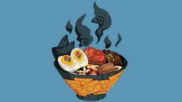 Warded Dreamer Ramen food, cute, bowl, ramen, illustration, blender3dmodel, noodles, food3dmodel, stylizedmodel, tonkotsu, handpainted, blender, blender3d, hand-painted, stylized, spooky, bowlofnoodels