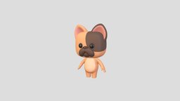 Cartoon French Bulldog body, cube, cute, little, baby, french, dog, toy, figure, mascot, doll, mammal, puppy, bulldog, brand, character, cartoon, animal, monster, simple