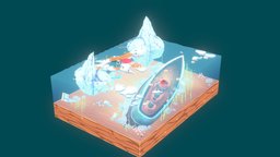 Cartoon polar diorama fish, toon, penguin, diorama, whale, polar, water, igloo, iceberg, sunken, cartoon, plane, ship, stylized, village, sea