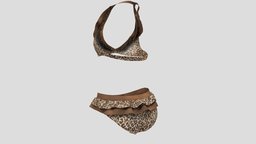 $AVE Female Frill Bikini Set Top And Bottom green, neck, two, set, trim, fashion, girls, top, bottom, clothes, piece, summer, beach, womens, leopard, bikini, wear, frill, halter, pbr, low, poly, female