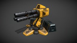 Sketchfab Gatling Gun tower, gatling, defence, low, poly, sci-fi, gun