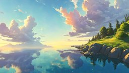 HDRI Cartoon Panorama D trees, tree, virtual, plant, sky, landscape, 360, vr, equirectangular, hdri, skybox, hdr, backdrop, virtual-reality, skydome, spherical-panorama, createdwithai, skysphere