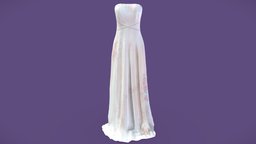 Flower Patterns Strapless Long Spring Dress white, fashion, girls, flowers, long, clothes, spring, pattern, fairy, summer, dress, gown, beautiful, womens, elegant, maxi, wear, pbr, low, poly, female, fantasy