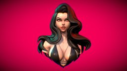 Girl with black hair hair, sculpt, red, artwork, pose, woman, cyan, marmosettoolbag, substancepainter, character, girl, blender, texture, stylized, black, practice, noai