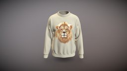 Lion Print Oversized Drop Shoulder Sweatshirt cloth, shirt, top, classic, df, regular, sweatshirt, sporty, digital3d, oversized, apparel, sweat, outerwear, sweatshirts, digital, oversize, digitalfashionwear, textile-industry, clothmaking, topdesign, dropshoulder, heavycloth, newcloth
