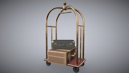 Hotel luggage trolley PBR low-poly game ready 3D trolley, hotel, transport, cart, carrier, equipment, airport, hack, appliance, push, luggage, internal, motel, baggage, carry, logistic, substancepainter, substance, vehicle