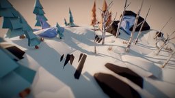 Low Poly Winter Environment trees, tree, winter, rocks, snow, low-poly, lowpoly, low, poly