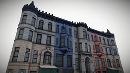 Low Poly classical New York City homes optimization, urban, road, new, brooklyn, manhattan, york, newyork, cityscene, realistic, dwelling, low-poly, gameasset, house, city, building, street, gameready, noai, createdwithai