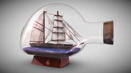 Boat in a Bottle marine, cloth, sail, prop, unreal, detail, cork, voyage, travel, designer, 4k, grunge, realistic, water, mast, realism, watercraft, roughness, smudge, substancepainter, substance, unity, glass, asset, game, 3d, blender, gameart, ship, wood, textured, bottle, boat