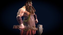 Hephaistos Lowpoly Game Character leather, hammer, cartoony, god, beard, cartoonish, blacksmith, stylised, belt, cossack, apron, game-model, coldweapon, cartooncharacter, greekmythology, gameready-lowpoly, romanmythology, substancepainter, charactermodeling, handpainted, gameasset, characterdesign, fantasy, volcanos