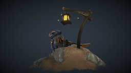 Week 2 lantern, lp, lizard, salamander, lamppost, fireflies, lowpoly, animation