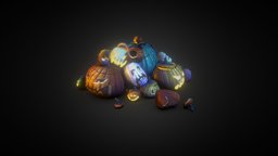 Pumpkin Pile lantern, set, bitgem, 2d, handpainted, asset, 3d, texture, low, poly, model, halloween, pumpkin, modular