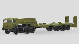 Kamaz-65225 Tank Transporter truck, transportation, printing, trailer, army, heavy, transporter, russian, vr, ar, russia, tractor, print, prime, tank, printable, mover, kamaz, semitrailer, 3d, military, 65225, kamaz-6522, kamaz-6460