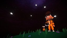 Rocket Says Look Up! astronomy, astronaut, unlit, characterart, illustration, stylizedcharacter