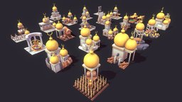 RTS Building Set 04 tower, plant, grass, toon, japan, b3d, set, mine, oracle, throne, development, rts, banner, smithy, sawmill, game, blender, house, stylized, building, human, factory, noai