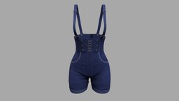 Female Denim Shorts Overalls cute, fashion, shorts, girls, clothes, summer, sweet, casual, womens, overalls, wear, denim, coveralls, pbr, low, poly, female, blue