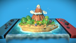 Links Awakening Koholint Island link, toy, switch, nintendo, chicken, mountain, island, diorama, beach, marin, chomp, linksawakening, cartoon, pbr, lowpoly, sea, zelda, koholint