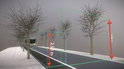 Linden mit Zuschnitt für LKW und Gehweg trees, grass, winter, transport, road, bus, game-ready, blender-3d, allee, linden, vis-all-3d, realtime-gras, city-tree, low-poly, vehicle, animation, street