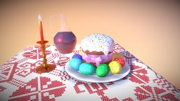 Easter cake object, scene, stool, cake, objects, wine, holder, historical, candle, baked, furniture, table, easter, holiday, complex, fire, part, easteregg, winebottle, jug, optimized, sprinkles, glazed, glass, blender, decoration