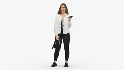 001255 woman in white top red hairs phone style, white, people, top, clothes, miniatures, realistic, character, 3dprint, model, man, human, male