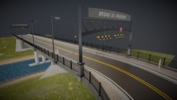 Modular Bridge Series1  " Plate Girder Bridge " fence, landscape, road, pier, bearing, railing, gateway, riverside, footing, ue4-blender-gameasset, modular, bridge, trafficsigns, plategirder, roadlights