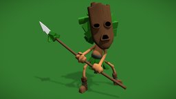 Indigenous Cartoon Warrior sculpt, wooden, toon, warrior, indigenous, weapon, cartoon