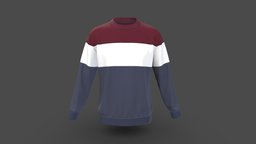 Men Classic Color Block Sweatshirt virtual, cloth, fashion, classic, vr, ar, men, sweatshirt, apparel, clo3d, digitaldesign, marvelousdesigner, low-poly, 3d, lowpoly, clothing, 3dapparel, colorblock, virtualapparel, digitalapparel, binarycloth