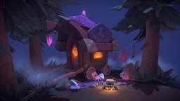 Draenei Caravan caravan, wagon, 3dcoat, draenei, worldofwarcraft, handpainted, photoshop, blender, lowpoly, blender3d, stylized, fantasy, wow