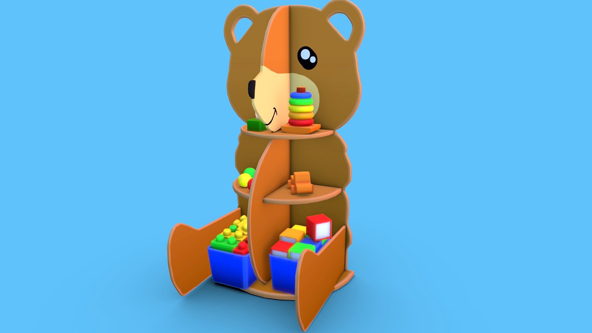 Modeled in 3DS Max and texture in Substance Painter.

The whole shelf, including the toy props, has 8461 polygons.

Included with this are all the texture maps (Diffuse, Normals, Roughness, Ambient Occlusion, Scattering map), an Obj file of the model and a FBX file of the model 3d model