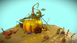 Pumpkin House mushroom, maya, cartoon, 3d, photoshop, art, house, pumpkin