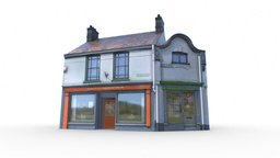 Old English Village House cafe, london, brick, store, england, old, facade, english, suburban, low-poly, game, 3d, lowpoly, model, gameasset, house, city, building, shop, village, gameready