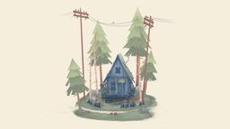 Forest House forest, bird, b3d, racoon, blender, house, noai