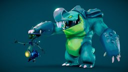 Nav Bot and Elder Beast toon, humor, claw, goofy, box, alien, duo, navigator, cartoon, monster, robot, funny
