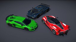 Pixel Cars ferrari, lamborghini, koenigsegg, granturismo, lowpolycar, vehicle, lowpoly, gameasset, car, pixelart, gameready, ferrarifxxk, koenigseggagerars, lamborghiniaventadorsvj